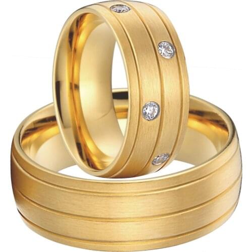 Marriage Alliances Luxury Custom made 8mm Couple wedding rings Pair for men and women Eco titanium jewelry yellow gold color