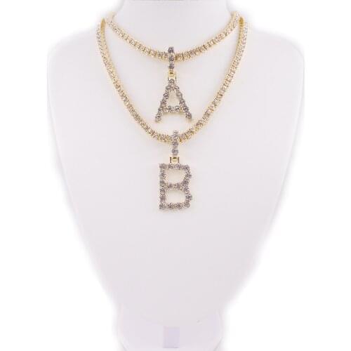 Unisex jewelry necklace men and women fashion chain 5mm 1 row tennis with big crystal stone bubble initial letters pendant charm