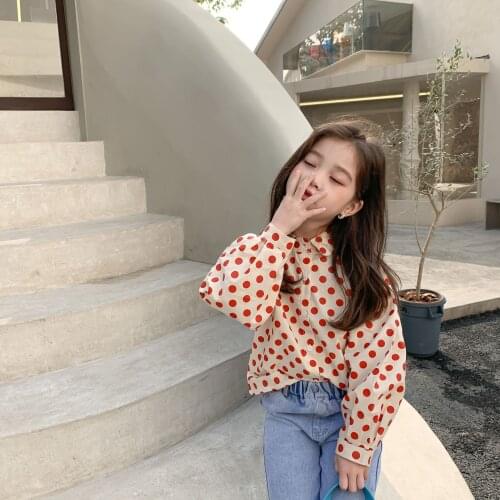 2021 Spring New Kids Girls Cute Polka Dot Shirt Baby Puff Sleeve Princess Tops Korean Versatile Children Clothing, #9303
