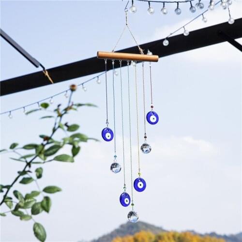 H&D Turkey Evil Eye Wind Chimes With Crystal Ball Prisms Pendants Home Wall Hanging Decor Blessing Protection Gift