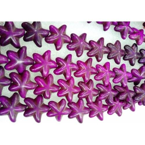 Total 22 pcs beads 20x22mm Bright purple bead Five-pointed star howlite stone Loose Beads