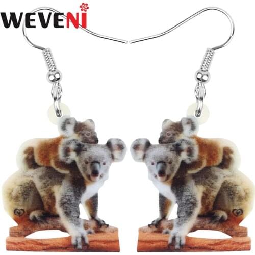 WEVENI Acrylic Australia Koala Mom Baby Earrings Animal Drop Dangle Jewelry For Women Girls Teens Kids Charm Gift Hot Sale Bulk