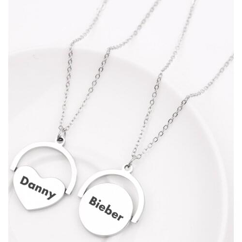 Customized stainless steel key chain personalized custom name photo heart-shaped necklace small jewelry round pendant necklace