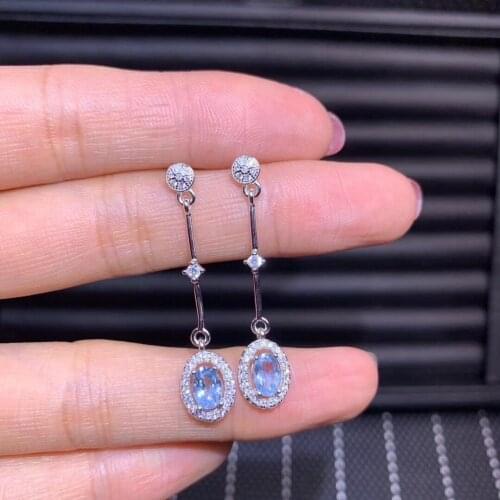 New Arrival White zircon and nature aquamrine Silver Jewelry Women Drop Shaped Long Earring with 925 logo