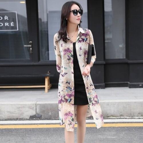 TingYiLi Women Cardigan Summer Flower Print Boho Beach Long Cardigan Korean Ladies Elegant Chiffon Cardigan