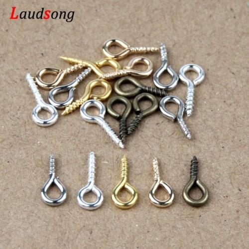 200pcs/lot Gold Rhodium Small Eye Pins Eyepins Hooks Eyelets Screw Threaded Clasps Hooks Jewelry Making Findings Handicraft DIY