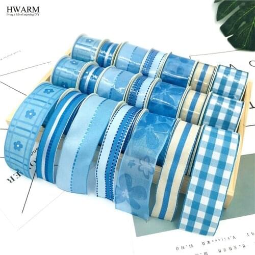 1set 28pcs lace fabric ribbon DIY blue Plaid printing gift package horticultural decorative yarn-dyed jumper ribbon suit