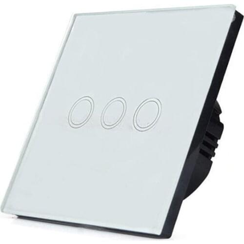 1pcs 3 Open Wall Touch Light Switch,Single Live Wire Touch Switch,Wall Hanging Glass Panel Switch 3 colors 86 Type Switch