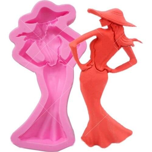 1PC Beautiful Girl with Hat Silicone Mold DIY Fondant Cake Mold Chocolate Fudge Tool Kitchen Baking Utensils QA 018