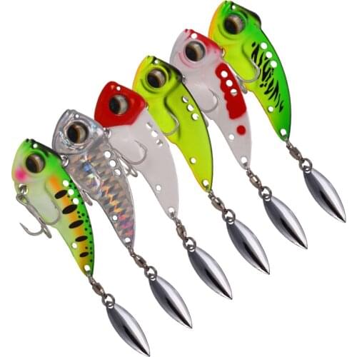 1pcs Fishing Bait Rotating Spoon Sequins VIB vibration Metal Bait Sinking lure with blood groove hook Hard Baits Tackle Pesca