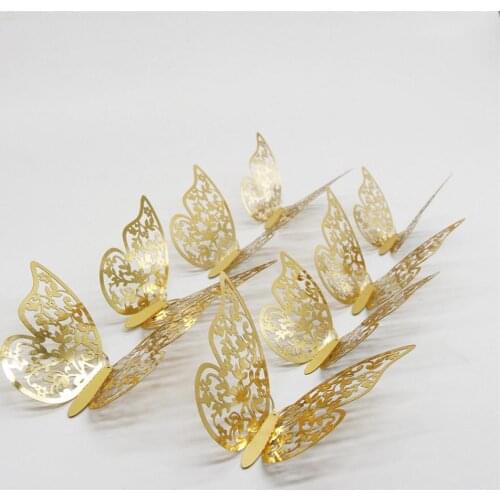 12pcs 3D Simulation Butterfly Wall Stickers Hollow Out Butterfly Decoration for Xmas Tree Birthday Party Wedding Ornament Decals
