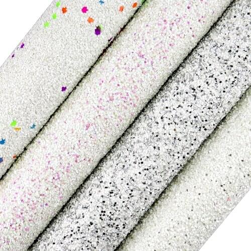 30x134cm Roll White With Pink Sliver Mix Chunky Glitter Fabric Leather For Earring Bow Shoes Bags Decoration DIY T037