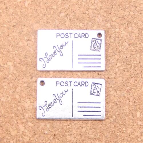 45pcs Charms postcard I love you 16x26mm Antique Pendants,Vintage Tibetan Silver Jewelry,DIY for bracelet necklace