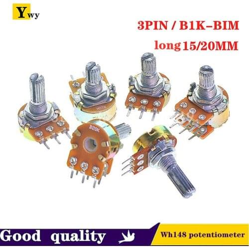 5PCS WH148 B1K B2K B5K B10K B20K B50K B100K B500K 3Pin 15mm Shaft Amplifier Dual Stereo Potentiometer 1K 2K 5K 10K 50K 100K 500K