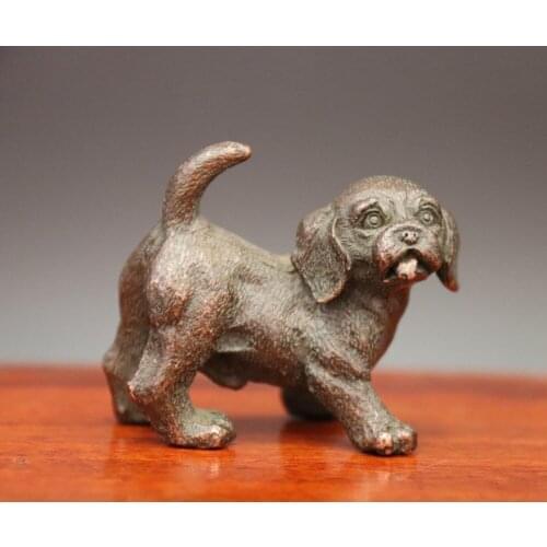 5 CM Chinese Pure red Copper Family Animal pup Pet Dog whippet terrier sculpture