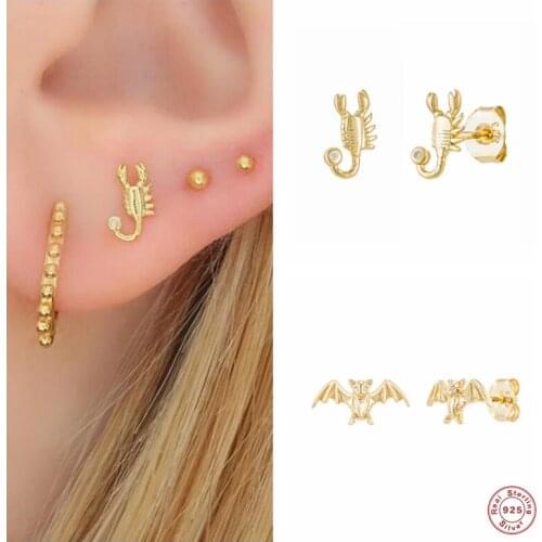 Aide 925 Sterling Silver Scorpion Bat Stud Earring 3D Animal Cool Punk Rock Earrings For Women Girls Halloween Party Jewelry