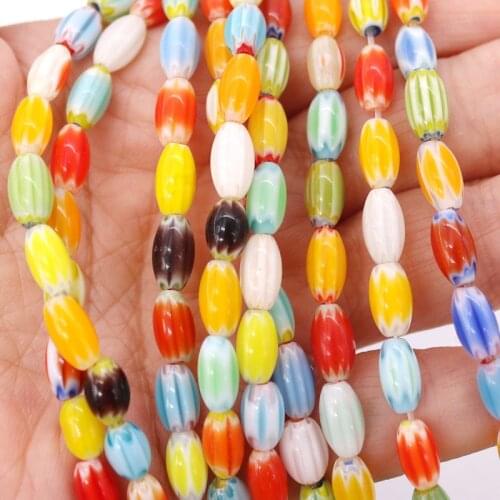 42pcs/lot 5x8mm Colorful Rainbow Millefiori Lampwork Beads Cute Jewelry Making Materials Glass Beads Earring Bracelets DIY Beads