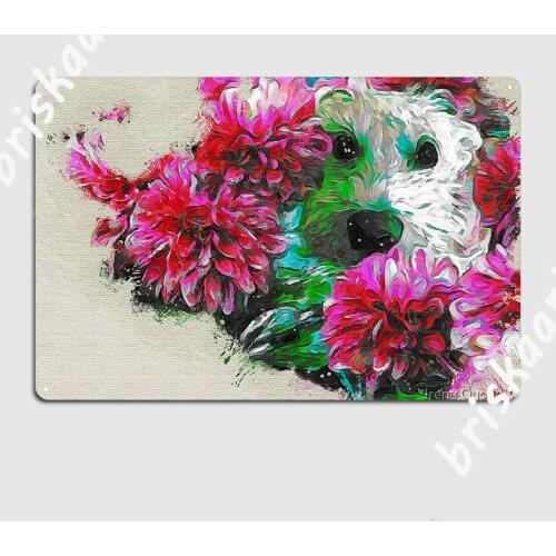 Floral Schnauzer Metal Plaque Poster Retro Living Room pub Plates Tin sign Poster