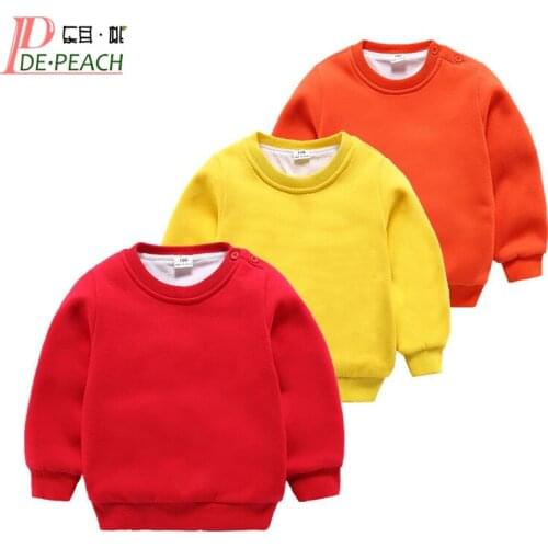 DE PEACH New Winter Children Warm Sweatshirts For Boys Girls Thicken Plus White Velvet Outerwear Pullover Coat Baby Kids Clothes