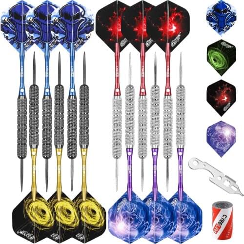 CyeeLife 18g Steel tip darts 12Packs,12 Aluminium(4 Colors)+Tool+Sharpener+16 Flights+ Gift packaging,Home dart set