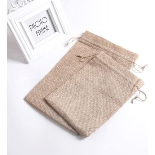 10pcs/lot Natural Color Jute Bags 20x30cm Big Burlap Drawstring Gift Bag Party Favor Linen Boutique Gifts Jewelry Packaging Bags