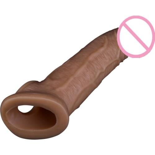 Sex Toys Liquid Silicone Penis Sleeve Extender With 60mm Solid Glan Reusable Condoms For Male Penis Enlargement With Retail Box