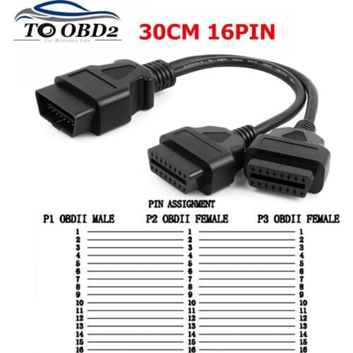 OBD2 30CM 16 Pin Cable Extension Splitter Male to Dual Female Y OBD 16PIN Cable OBD Connector adapter 1 TO 2 Extension cables