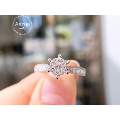 Aazuo 18K Solid White Gold Real Natrual Diamonds 0.50ct Engagement 6 claws Ring Gift For Woman High Class Banquet Party Au750