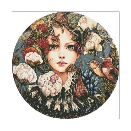 Higher Cotton Counted Cross Stitch Kit Monica Little Girl and Bird Butterfly Flower