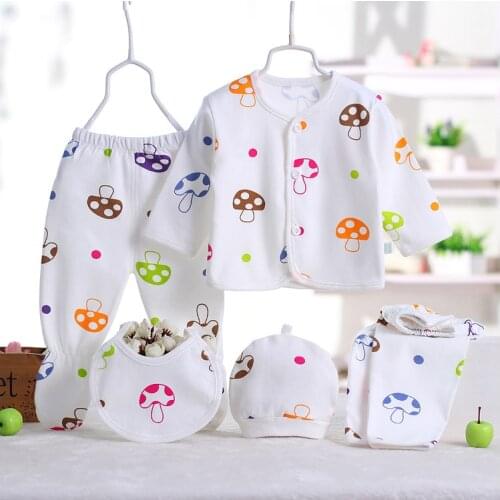 5Piece Spring Fall Newborn Outfit Baby Girls Boys Clothes Cartoon Cute Cotton Long Sleeve Tops+Pants Infant Clothing Sets BC1150