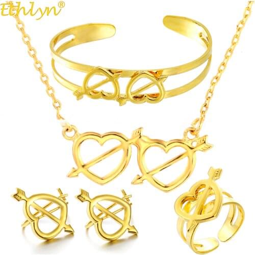 Ethlyn Cute Baby Girls Heart Imitation Gold Color Girls Four-pcs Jewelry Sets,Fashion Gold Anti- Allergy Kids Jewellery S315
