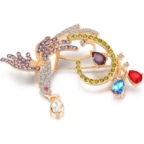 Colorful Crystal Beads Enamel Peacock Insects Brooches For Women And Men Gold Silver Plated Banquet Weddings Brooches Pins Gifts