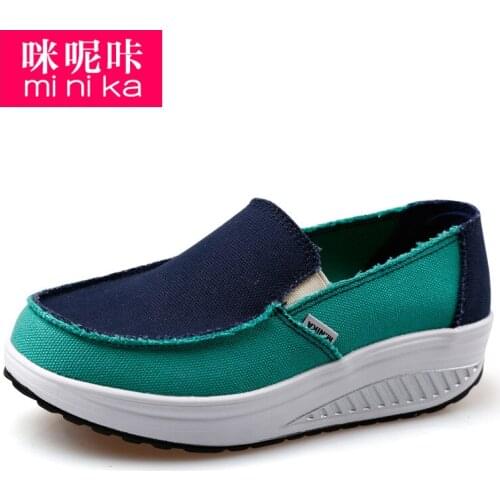 Womens Sport Toning Shoes Women Swing Wedges Platform Sneakers Female Canvas Trainers Fitness Shoes Size Eu 35-40 AA50015