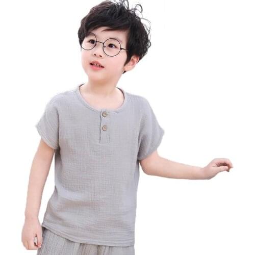 Fanshion linen pleated size80-130 children t-shirts 2018 summer baby girls boys t-shirts children clothes kids short sleeve tops