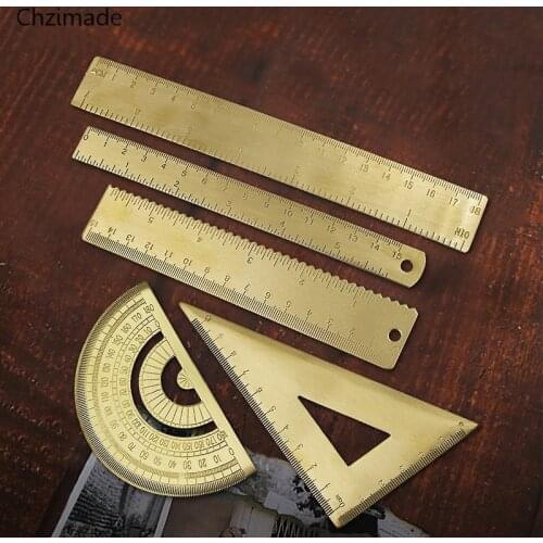 Lychee Life Vintage Brass Sewing Ruler Tools Metal Copper Ruler Protractor Drawing Ruler Sliding Ruler Gauge Measuring Tools
