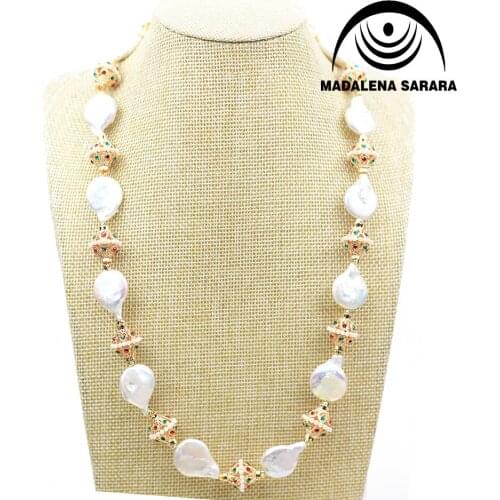 MADALENA SARARA 12-13mm Elegant Queen Style Cultured Freshwater Pearl Necklace Bracelet Set European Bride Button Shape Pearl