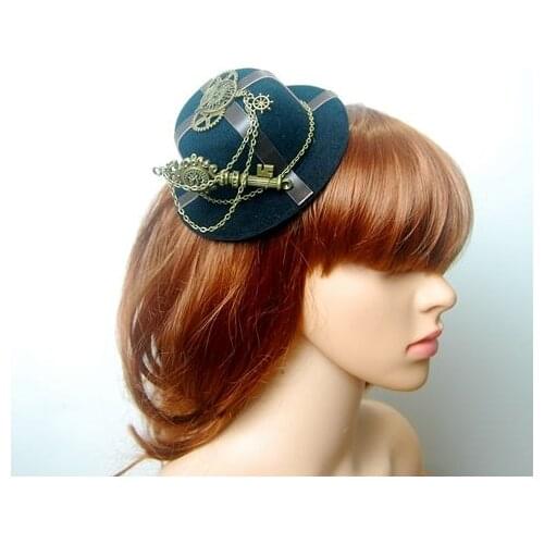 Steampunk Victorian Mechanical Gears Mini Top Hat Handmade Key Chains Hair Clip Gothic Fancy Dress Accessory