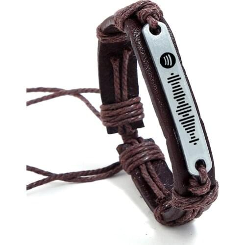 Custom Spotify Scan Code Genuine Leather Bracelet Men Women Jewelry 2021 Bracelets Gift Laser Engraving Men Bracelet Spotify