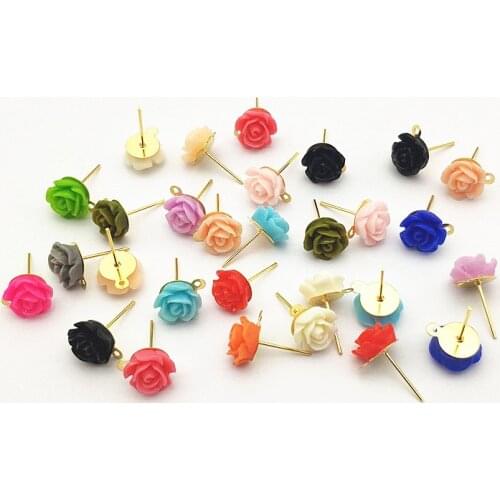 New arrival! 10x13mm 100pcs random mix color Resin Flower Ear stud for Hand Made Earring DIY parts,Jewelry Findings & Component