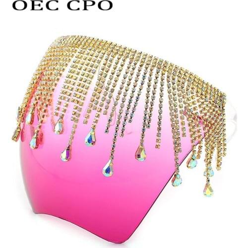 OEC CPO Diamond Faceshield Goggles Sunglasses Women Oversized Protective Glasses Women Men Rhinestone Sun Glasses Mask Eyeglass