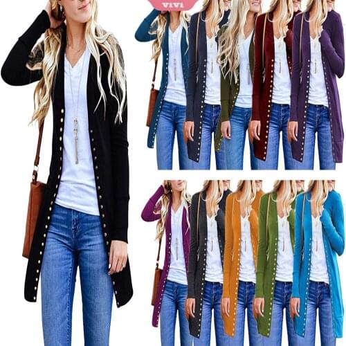 Solid Color Womens Cardigan Long Sleeve Mid-length Button Slim Casual Sweater Cardigan Womens Thin Knitted Jacket