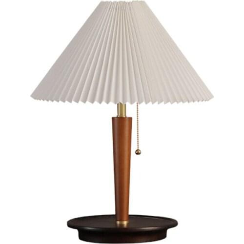 Pleated Classical Ins DIY Brass Ash Wood LED Table Lamps for Living Room Bedroom Home Decor E27 Cute Lamp With Beside Lamp