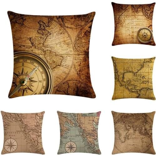 Nautical Map Cushion World Map Decoration Pillowcase linen Sofa Car Cushion Covers Decorativos Pillow Cover 45x45cm