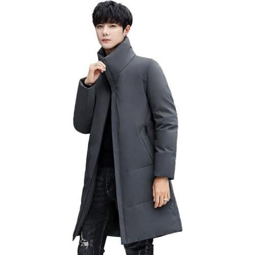 Down Jacket Mens 2019 Winter New Style Korean-style Stylish Casual Mid-length Slim Fit Warm White Duck down Coat MenS Wear