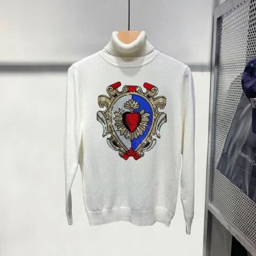 Luxury Pullover Harajuku Couple Diamond Crystal Knitting High Collar Mens Casual Sports Turtleneck Tops Sweater