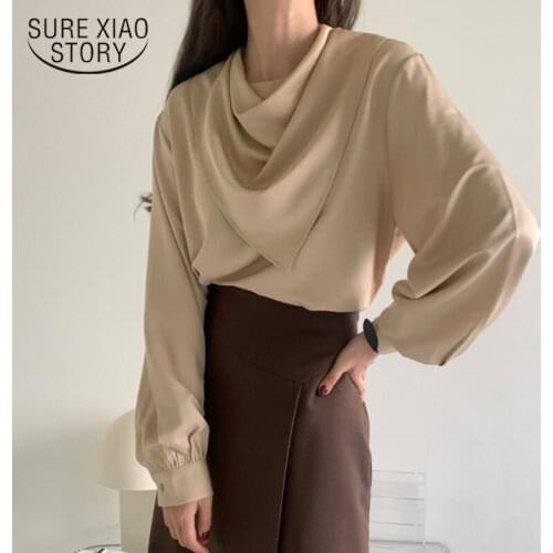 New Scarf Collar Detachable Shirt Spring Korean Loose Solid Color Chiffon Shirts Women Plus Size Tops Chemisier Femme 12428