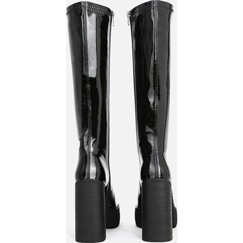 MUMANI Woman‘s Knee-High boots Basic Super High (8cm-up) Square heel Round Toe Modern Boots British Style Riding, Equestrian