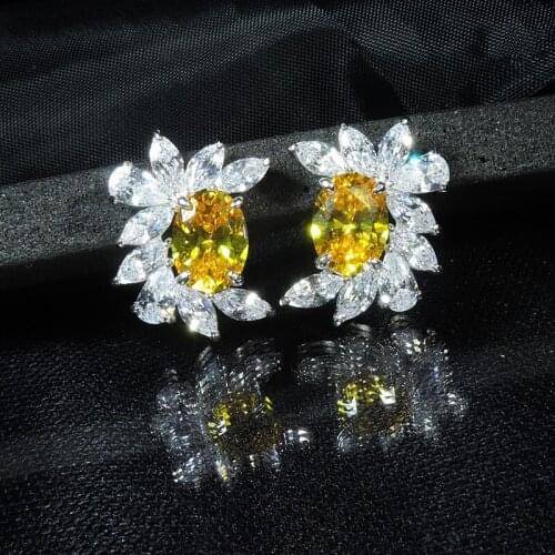 Classic 100% 925 Sterling Silver Created Moissanite Citrine Gemstone Earrings Ear Studs Wedding Fine Jewelry Wholesale 2020 NEW