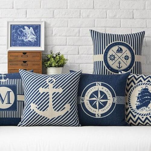 Modern Marine decorative cushion covers Blue Anchor throw pillow case geometric couch cushion cover for sofa 45x45cm