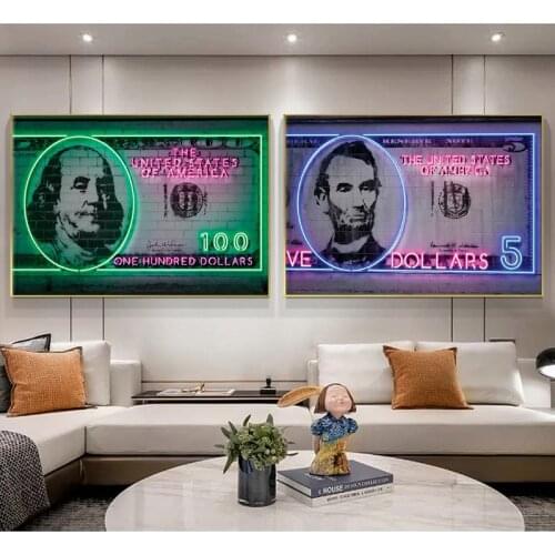 Street Graffiti Art Canvas Painting on The Wall Neon Lights Money Modern Posters Prints Wall Art Pictures for Living Room Decor